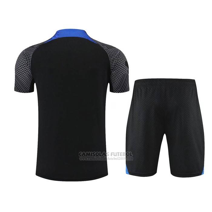 Fato de Treino Paris Saint-Germain Manga Curta 2022-2023 Preto Y Azul - Calcas Curta